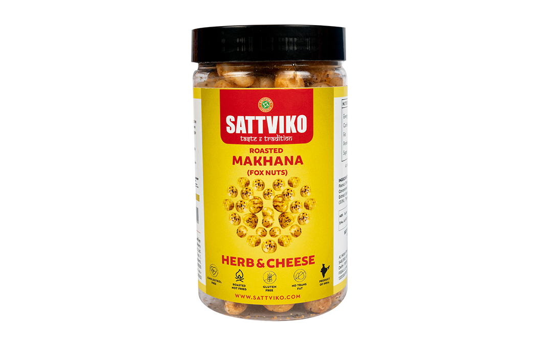 Sattviko Roasted Makhana (Foxnuts) Herb & Cheese   Glass Jar  70 grams